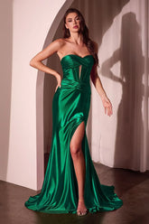 The Anita Satin Fitted Strapless Slit Gown