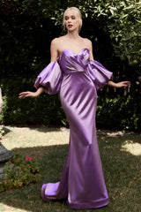 The Donita Fitted Puff Sleeve Satin Gown