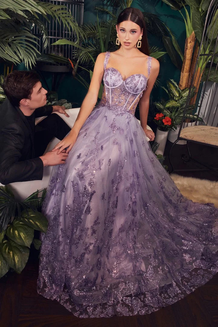 The Jaqueline Butterfly Print Sleeveless Corset Gown