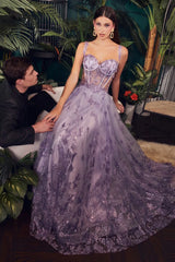 The Jaqueline Butterfly Print Sleeveless Corset Gown