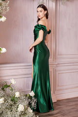The Saba Off Shoulder Shiny Satin Gown