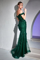 The Natalia Fitted 3D Floral Off Shoulder Gown
