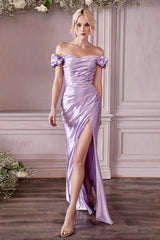The Saba Off Shoulder Shiny Satin Gown