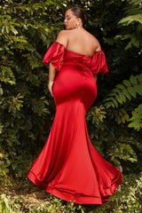 The Donita Fitted Puff Sleeve Satin Gown