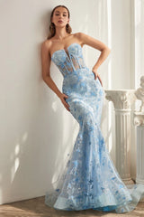 The Scarlett Butterfly Print Strapless Mermaid Gown