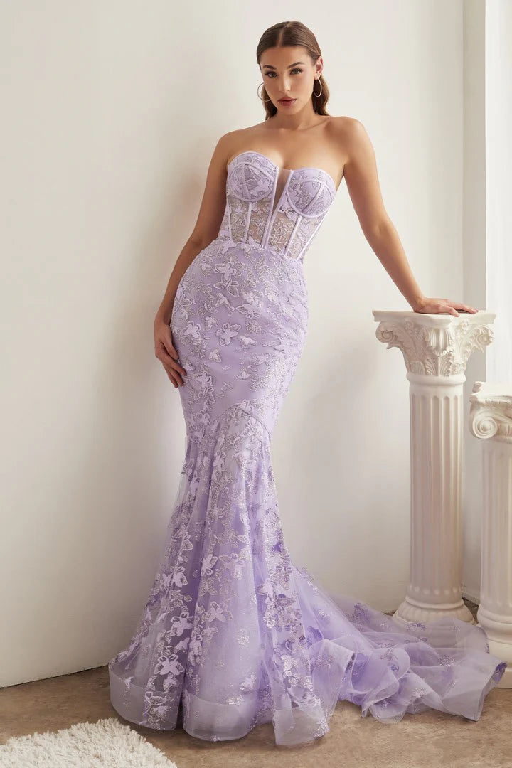 The Scarlett Butterfly Print Strapless Mermaid Gown