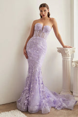 The Scarlett Butterfly Print Strapless Mermaid Gown