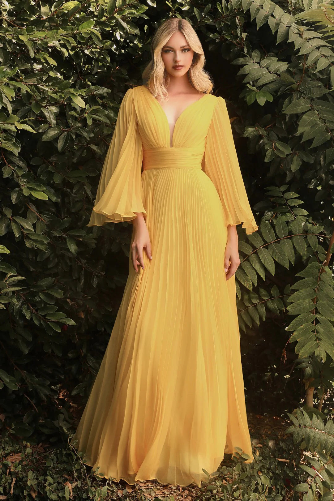The Andréa Pleated Belle Sleeve Gown