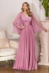 The Andréa Pleated Belle Sleeve Gown