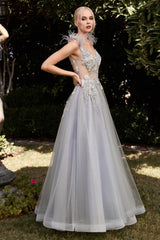 The Alexandra Floral Feather Ball Gown