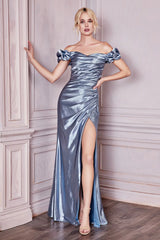 The Saba Off Shoulder Shiny Satin Gown